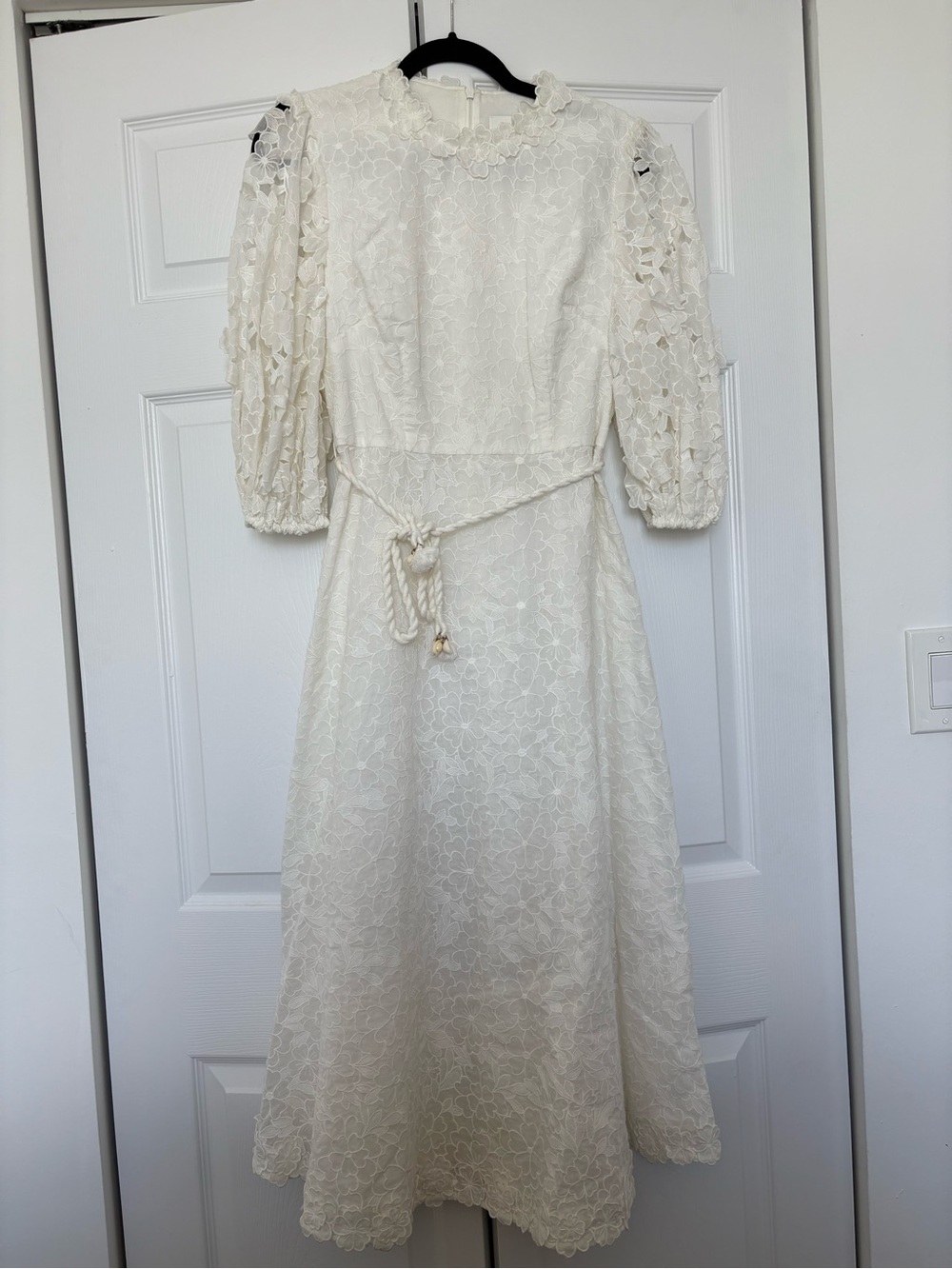 NWOT Zimmermann White Floral Lace Midi Dress with Rope Tie AUS2-US8